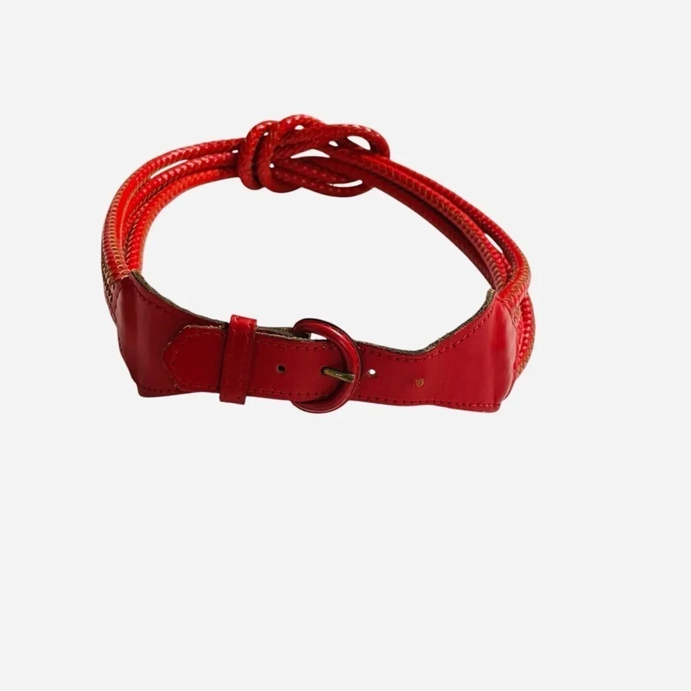 Vintage Red Braided Leather Belt with Knot Detail | Adjustable